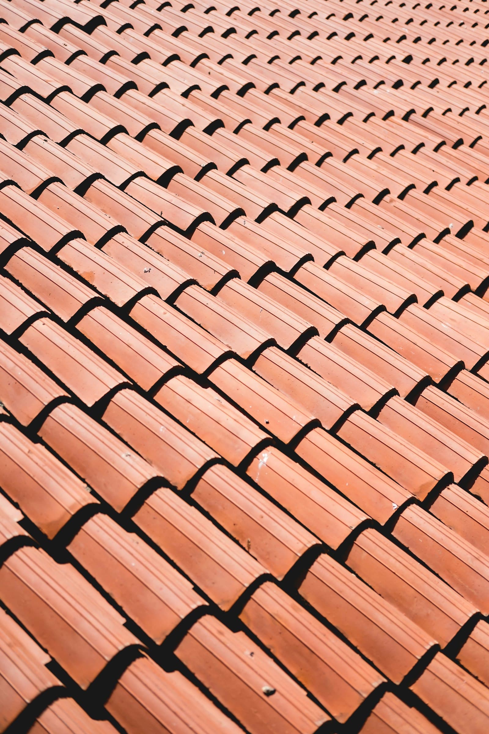 Close-up of a newly-laid orange clay pantile roof.